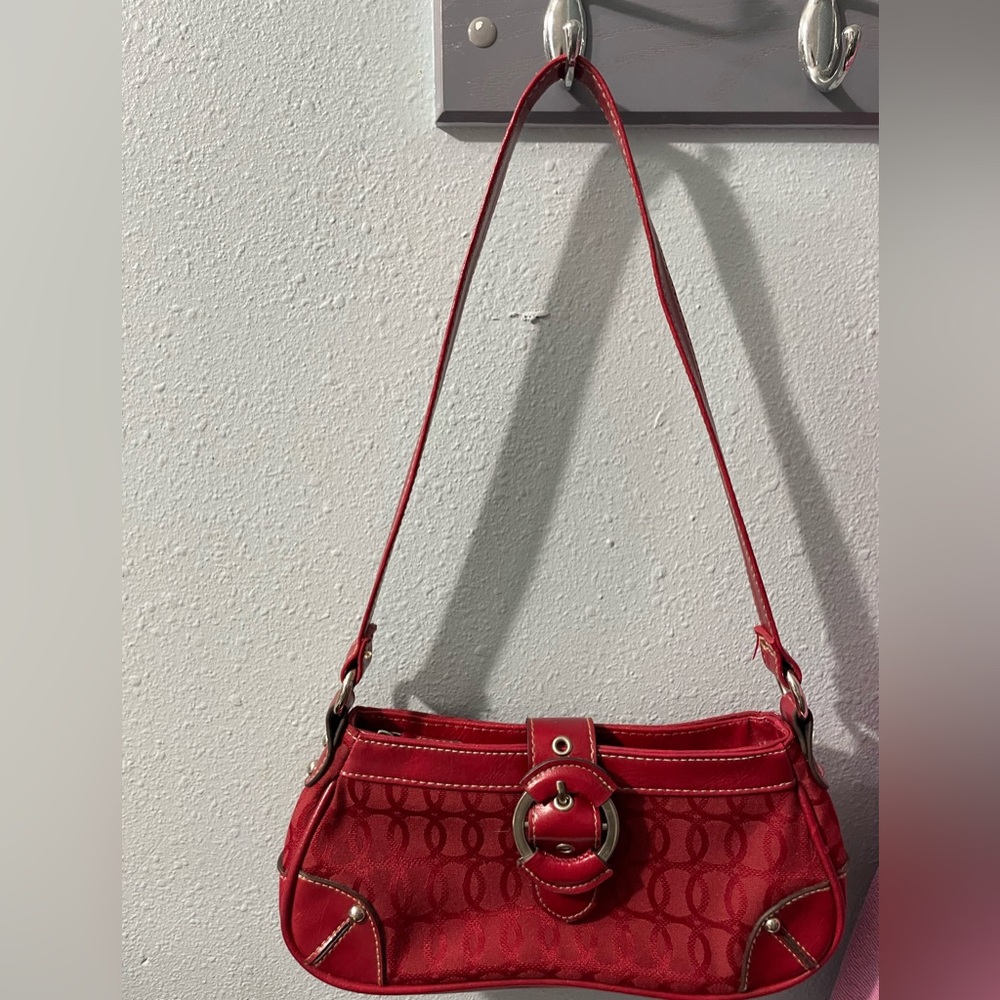Attention Red Shoulder Bag with Buckle Detail